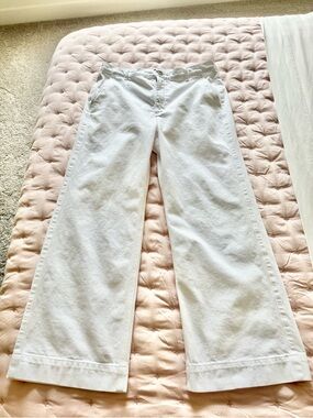 J.Crew Factory White Wide Leg Pants Size 30 Stretch Mid Rise Ankle Length
